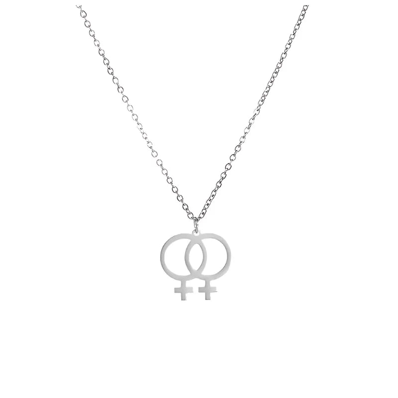 Double Venus Symbol Statement Lesbian Necklace Sliver