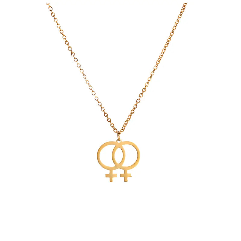 Double Venus Symbol Statement Lesbian Necklace Gold