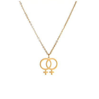 Double Venus Symbol Statement Lesbian Necklace Gold