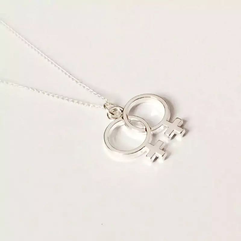 Double Venus Symbol Statement Lesbian Necklace Sliver