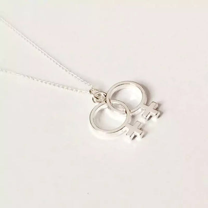Double Venus Symbol Statement Lesbian Necklace Sliver