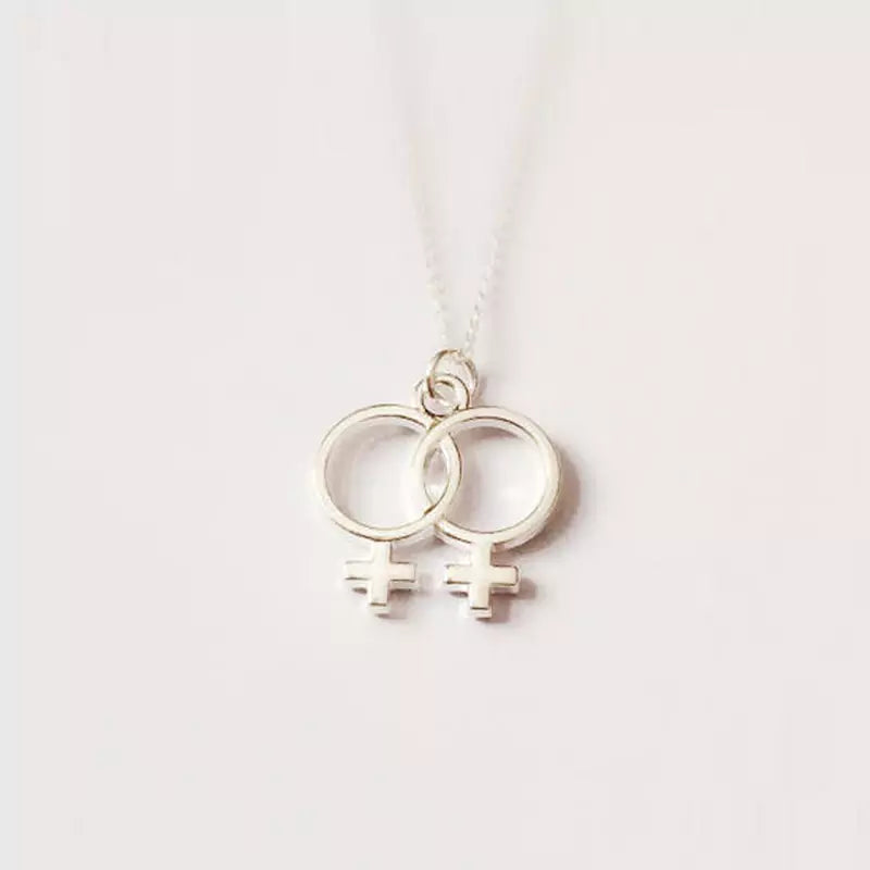 Double Venus Symbol Statement Lesbian Necklace Sliver