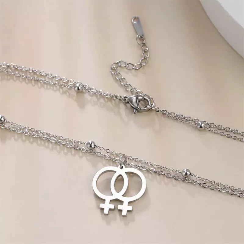 Double Venus Symbol Statement Lesbian Necklace