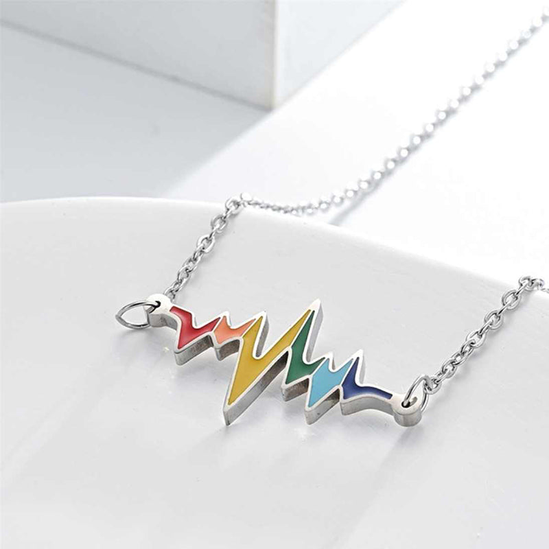 Lesbian Heartbeat Rainbow Necklace 