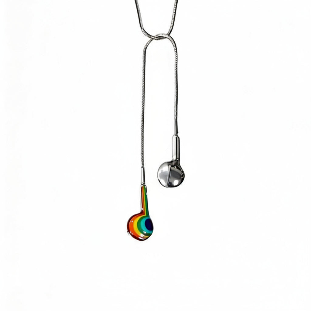 Necklace with a colorful pendant on a white background