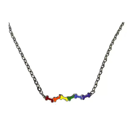 Necklace with rainbow-colored bone-shaped pendants